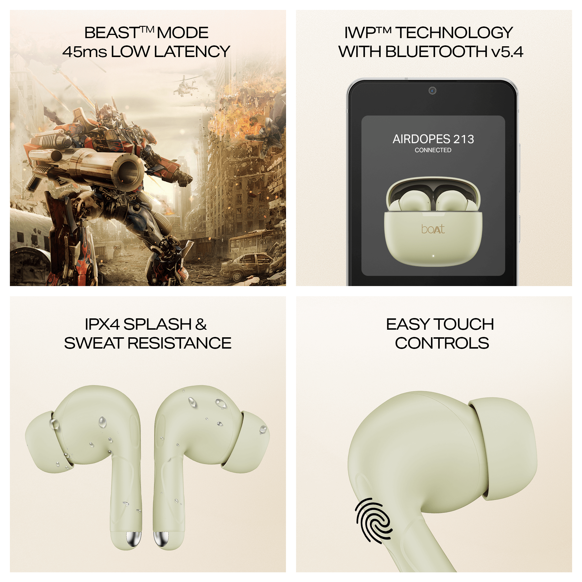 boAt Airdopes 213 | Wireless Earbuds with 50 Hours Playback, BEAST™ Mode & ENx™ Calling
