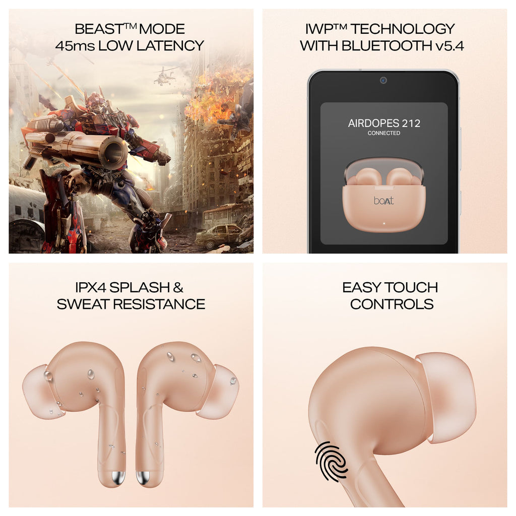 boAt Airdopes 212 | Wireless Earbuds with 50 Hours Playback, BEAST™ Mode & ENx™ Calling