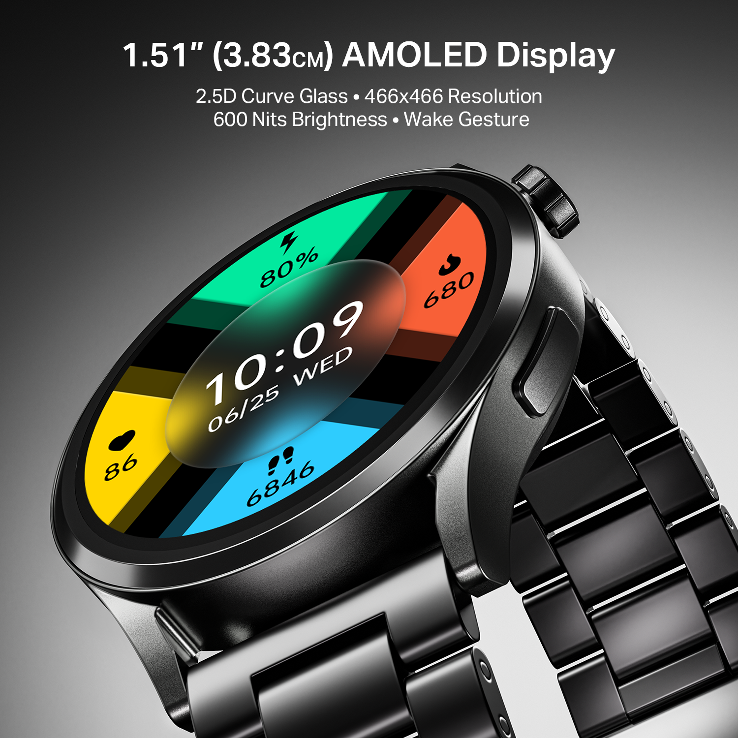 boAt Chrome Horizon | Smartwatch with 1.51" AMOLED Display, Premium Metal Built, VO2 Max, Video Watch Face, Functional Crown