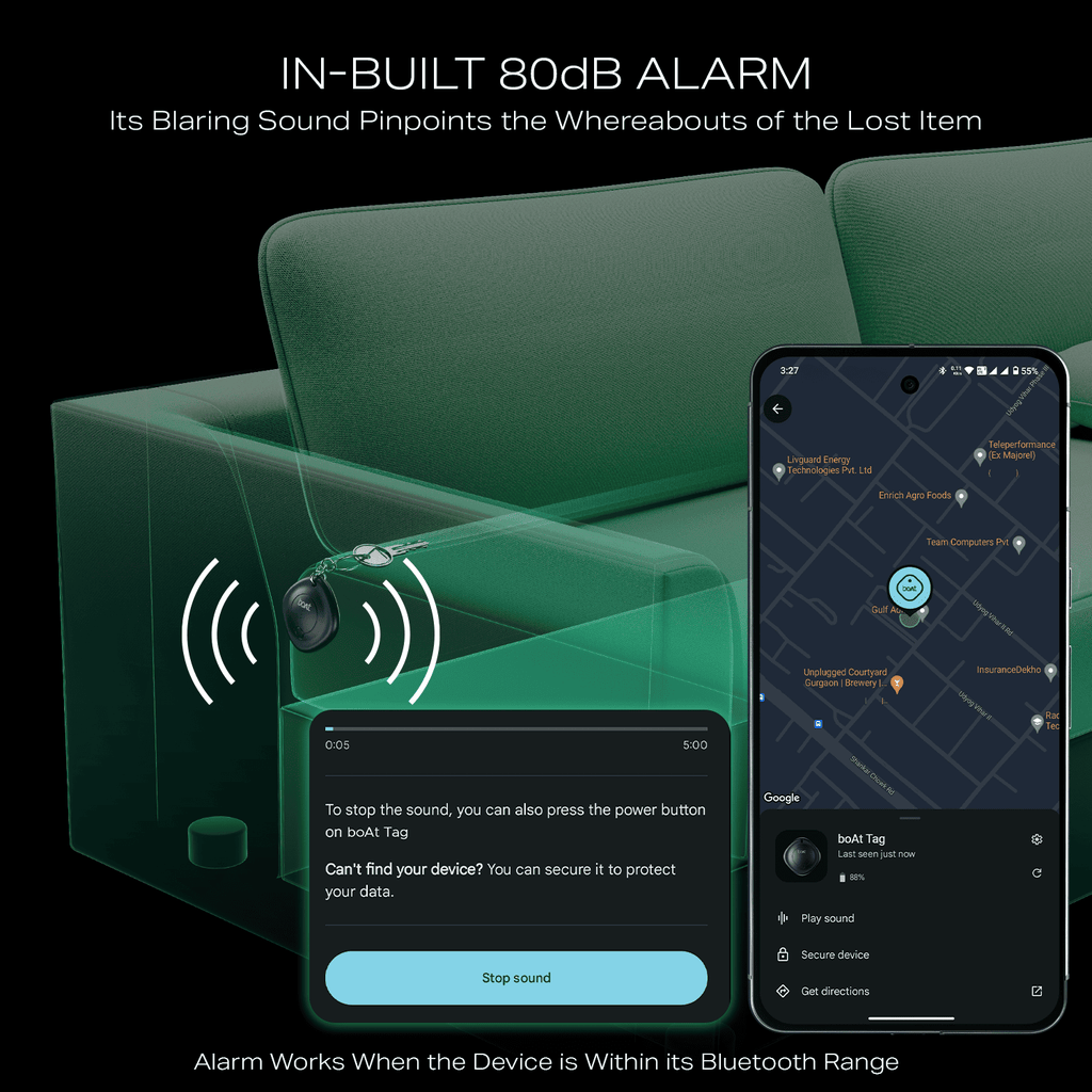 boAt TAG - Bluetooth Item Finder | BLE Location Tracking, In-built 80dB Alarm, Versatile Tracking Feature, 1-Year Battery Backup