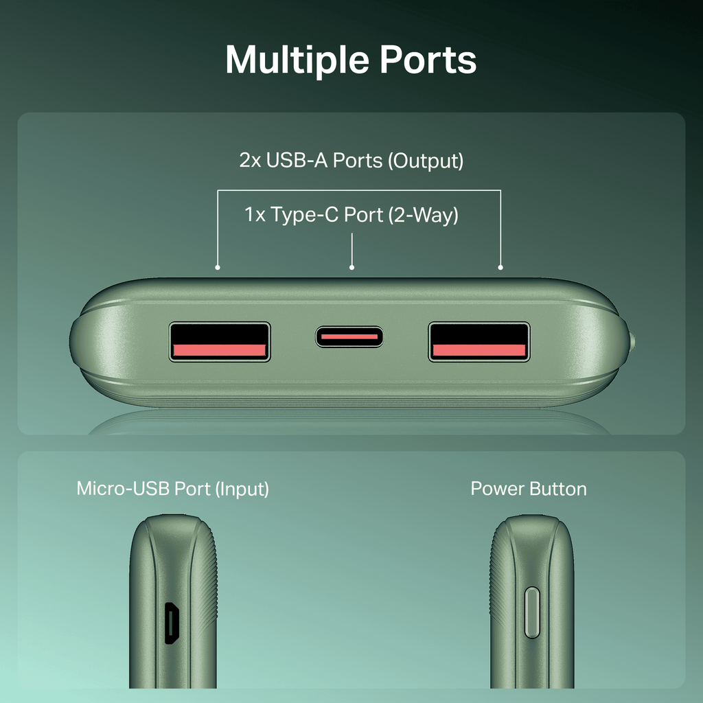 Energyshroom PB300 Activ | Powerbank with 22.5W Fast Charging, 10,000mAh, 12-Layer Smart IC Protection, 3 output ports