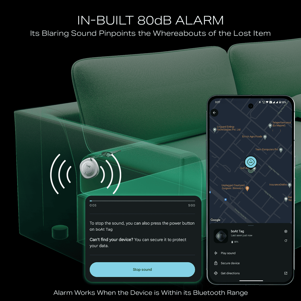 boAt TAG - Bluetooth Item Finder | BLE Location Tracking, In-built 80dB Alarm, Versatile Tracking Feature, 1-Year Battery Backup