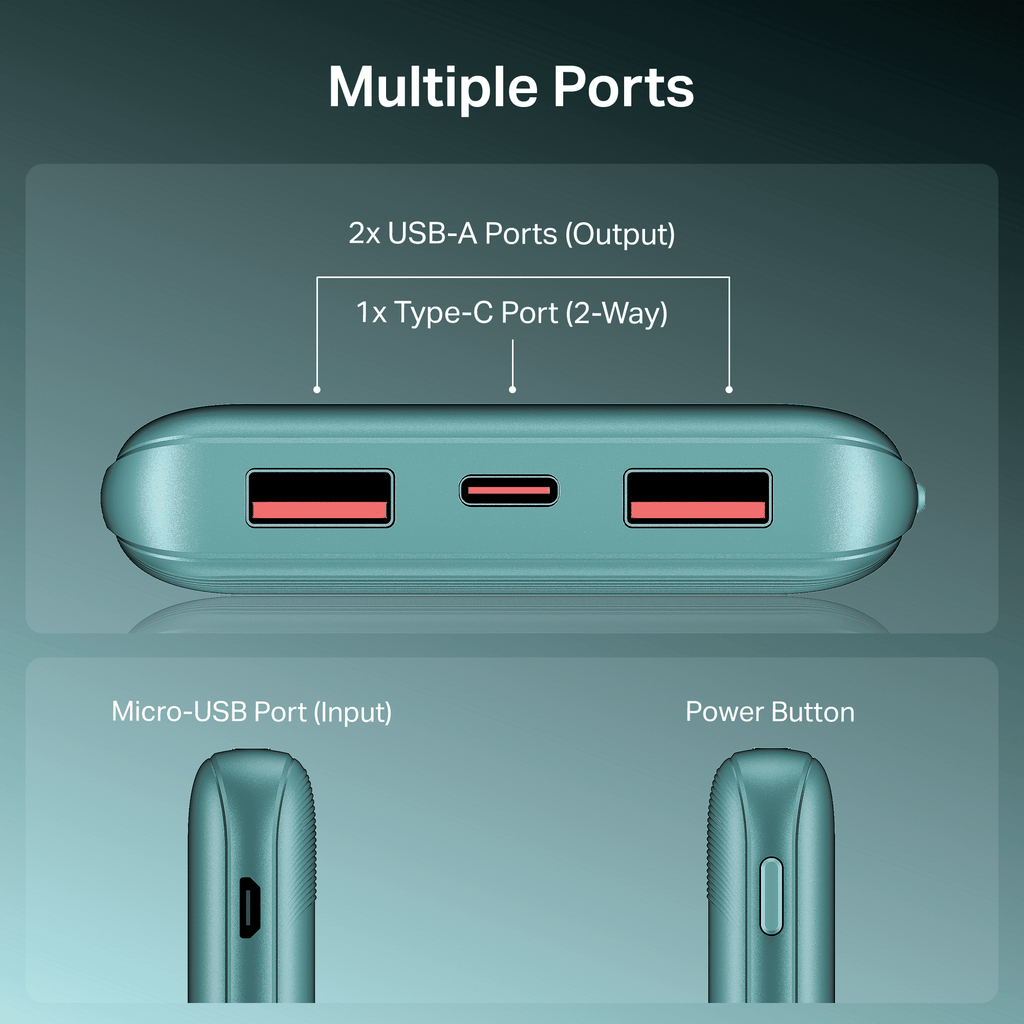 Energyshroom PB300 Activ | Powerbank with 22.5W Fast Charging, 10,000mAh, 12-Layer Smart IC Protection, 3 output ports