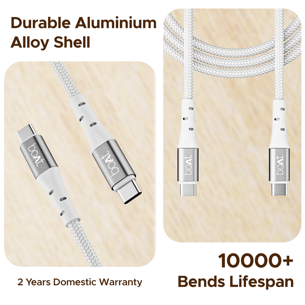 boAt C300 Fast Charging Cable | Charging Cable with 480 Mbps Data Transfer, 1.5m Cable Length, 10,000+ Bend Lifespan