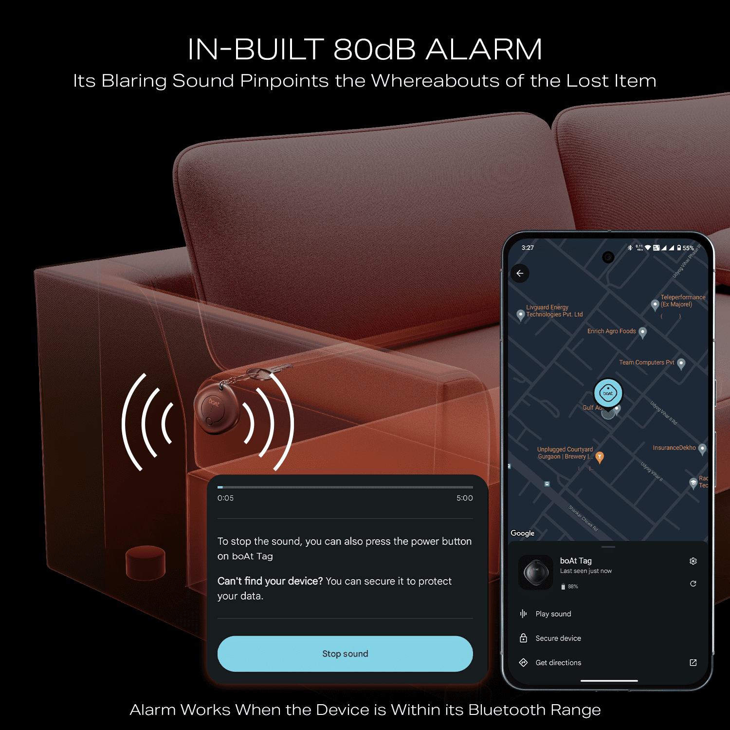 boAt TAG - Bluetooth Item Finder | BLE Location Tracking, In-built 80dB Alarm, Versatile Tracking Feature, 1-Year Battery Backup
