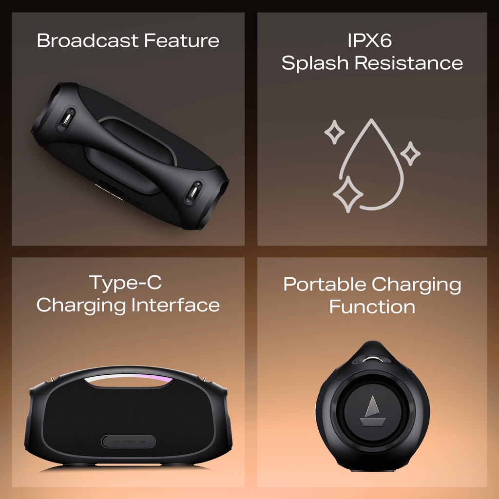 boAt Stone Ignite | Portable Bluetooth Speaker with 90W boAt Signature Sound, RGB Light, Broadcast Feature, EQ Modes