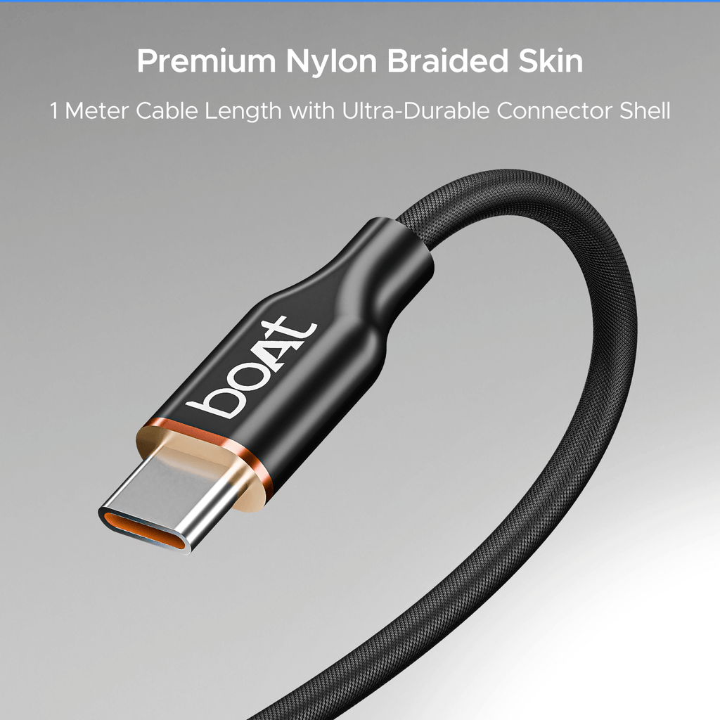 boAt Type C C800 Magna Cable | Charging Cable with 3A Fast Charging, Tangle-free Cable, 480 Mbps Data Sync, 10,000+ Bends Lifespan