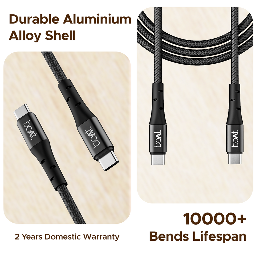 boAt C300 Fast Charging Cable | Charging Cable with 480 Mbps Data Transfer, 1.5m Cable Length, 10,000+ Bend Lifespan