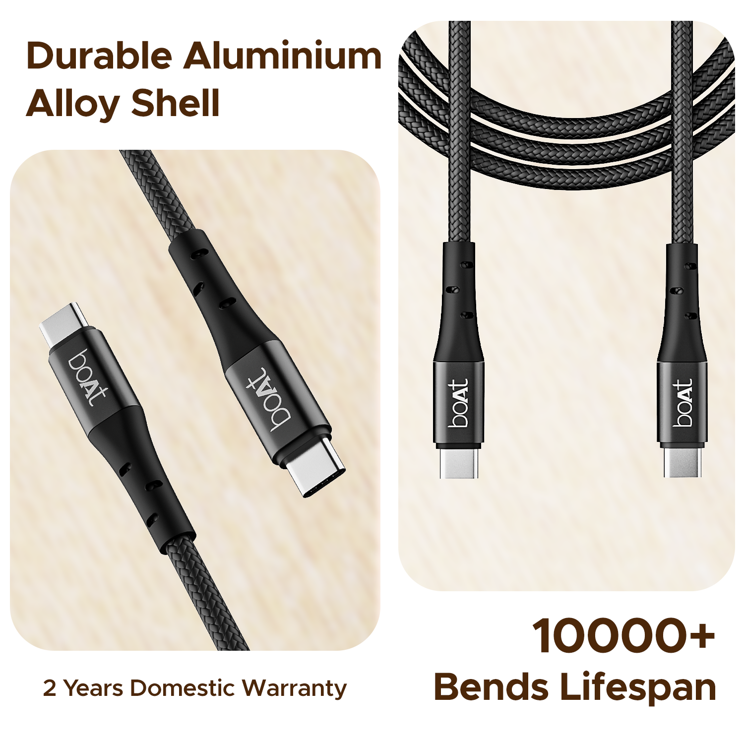 boAt C300 Fast Charging Cable | Charging Cable with 480 Mbps Data Transfer, 1.5m Cable Length, 10,000+ Bend Lifespan
