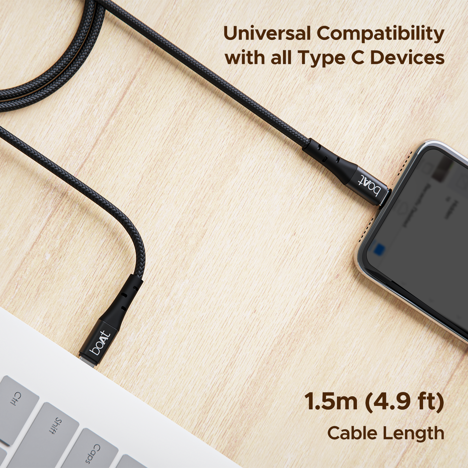 boAt C300 Fast Charging Cable | Charging Cable with 480 Mbps Data Transfer, 1.5m Cable Length, 10,000+ Bend Lifespan