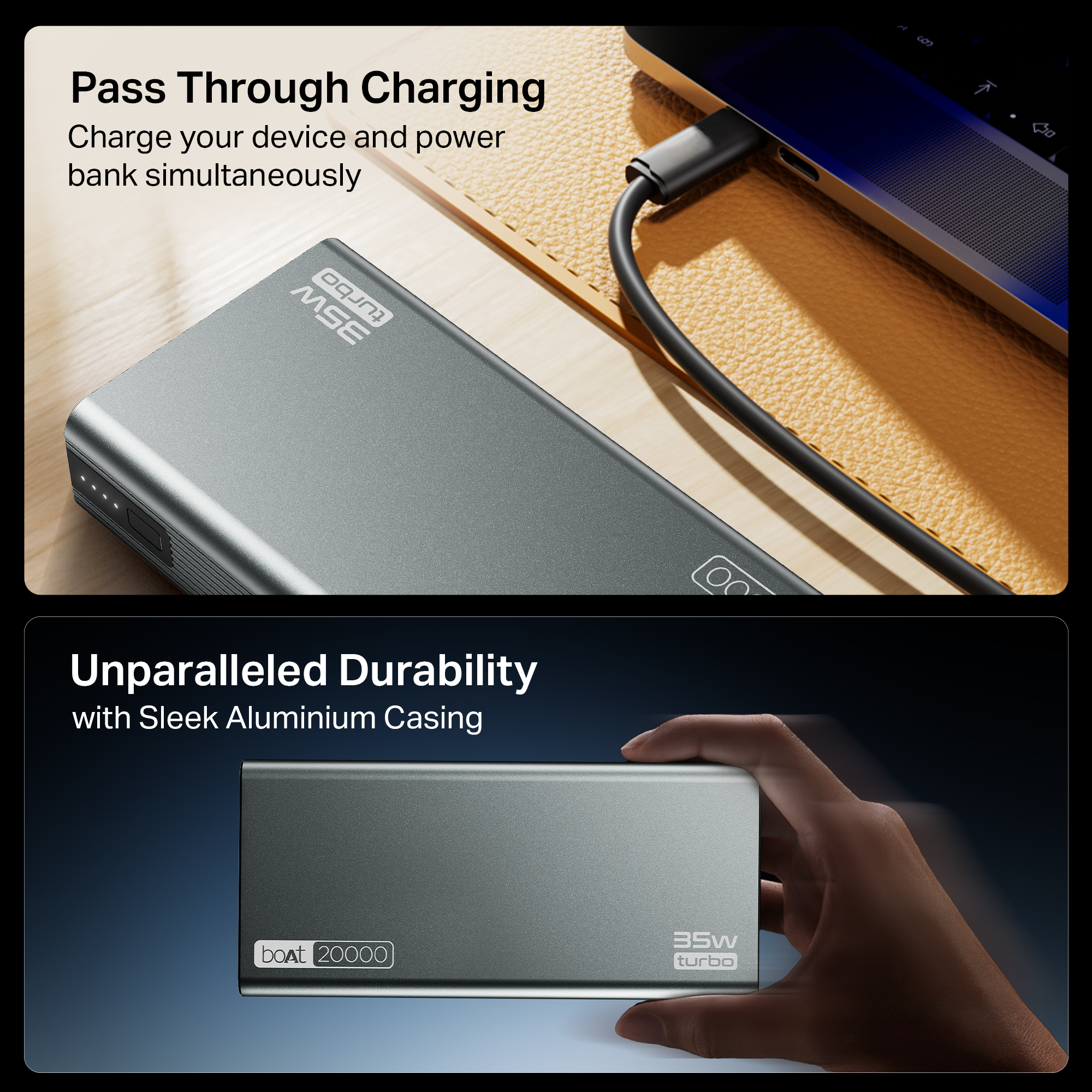 Energyshroom PB435 Turbo | Powerbank with 35W Fast Charging, 20,000mAh, 12-Layer Smart IC Protection, Aluminium Casing