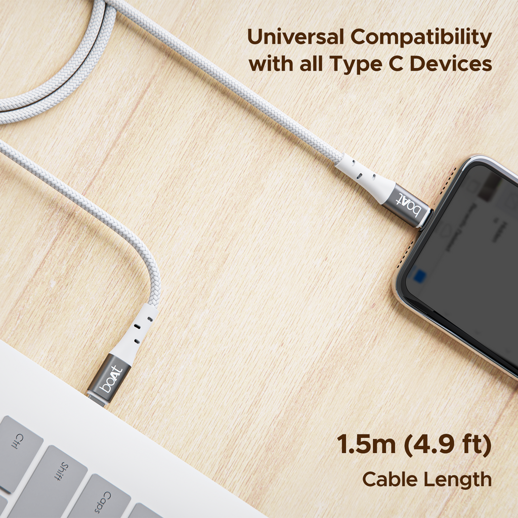 boAt C300 Fast Charging Cable | Charging Cable with 480 Mbps Data Transfer, 1.5m Cable Length, 10,000+ Bend Lifespan