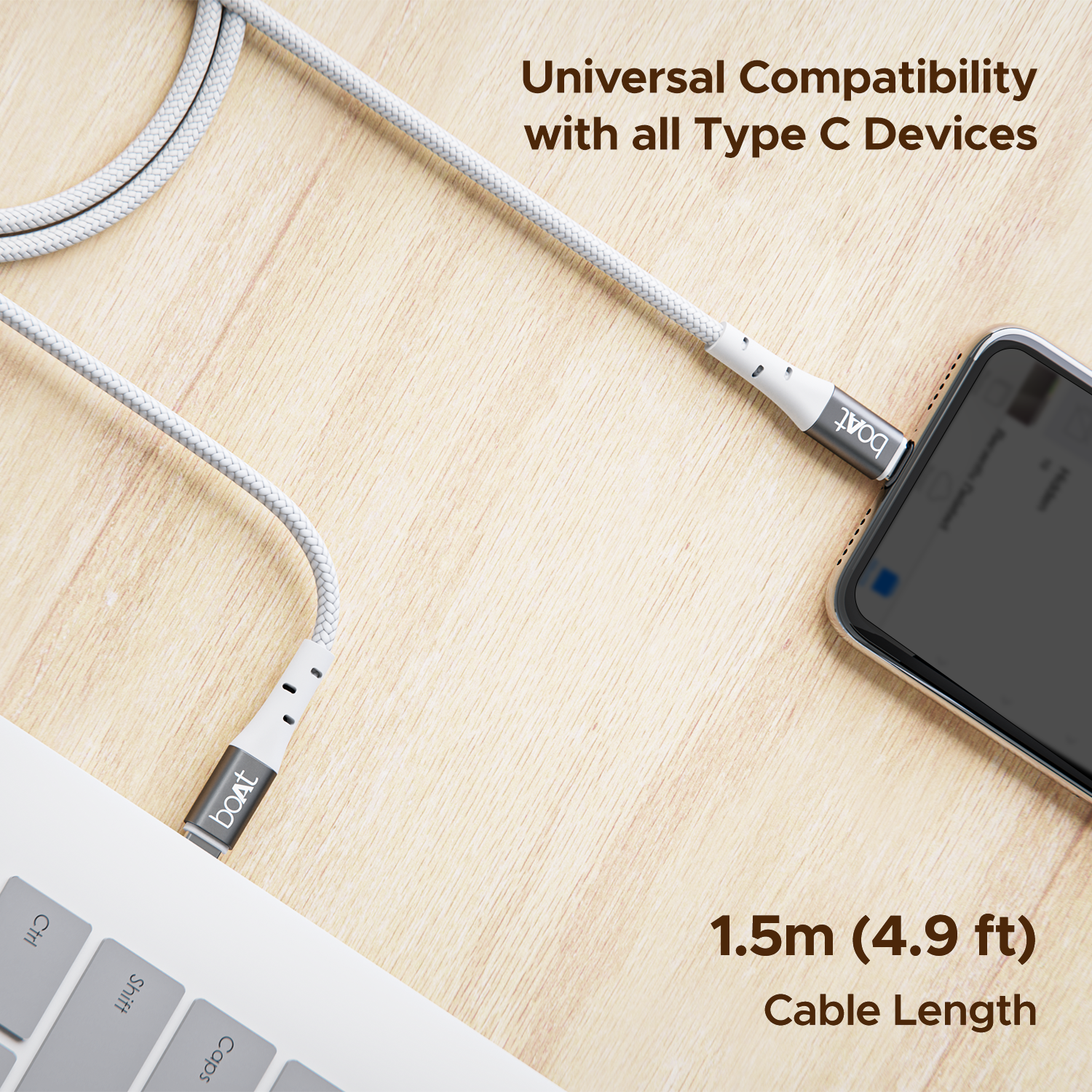 boAt C300 Fast Charging Cable | Charging Cable with 480 Mbps Data Transfer, 1.5m Cable Length, 10,000+ Bend Lifespan