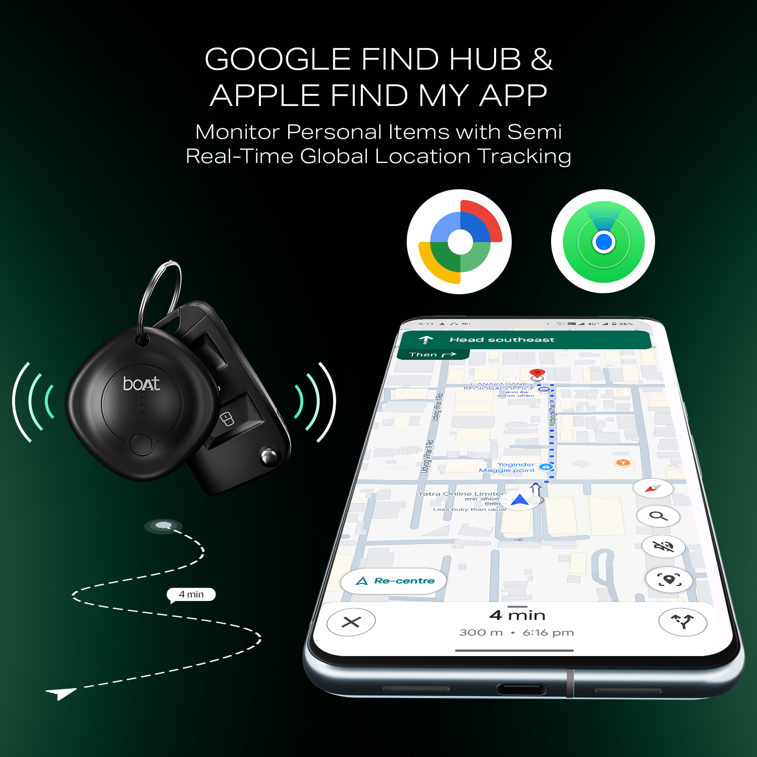 boAt TAG - Bluetooth Item Finder | BLE Location Tracking, In-built 80dB Alarm, Versatile Tracking Feature, 1-Year Battery Backup