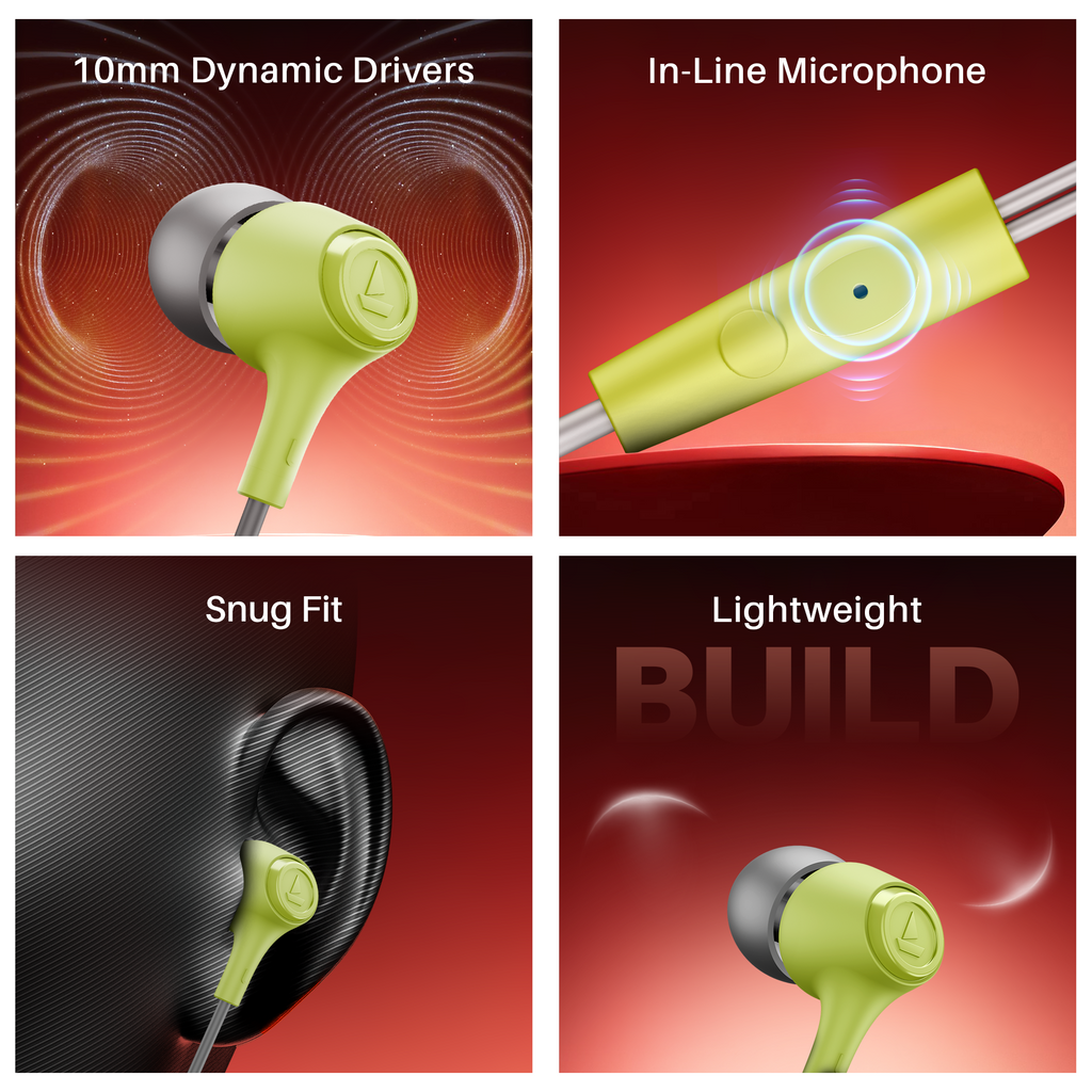 Bassheads 95 | Wired Earphone with 10mm Drivers, 120cm Cable Length, In-line Mic, Lightweight Build, 3.5mm Jack
