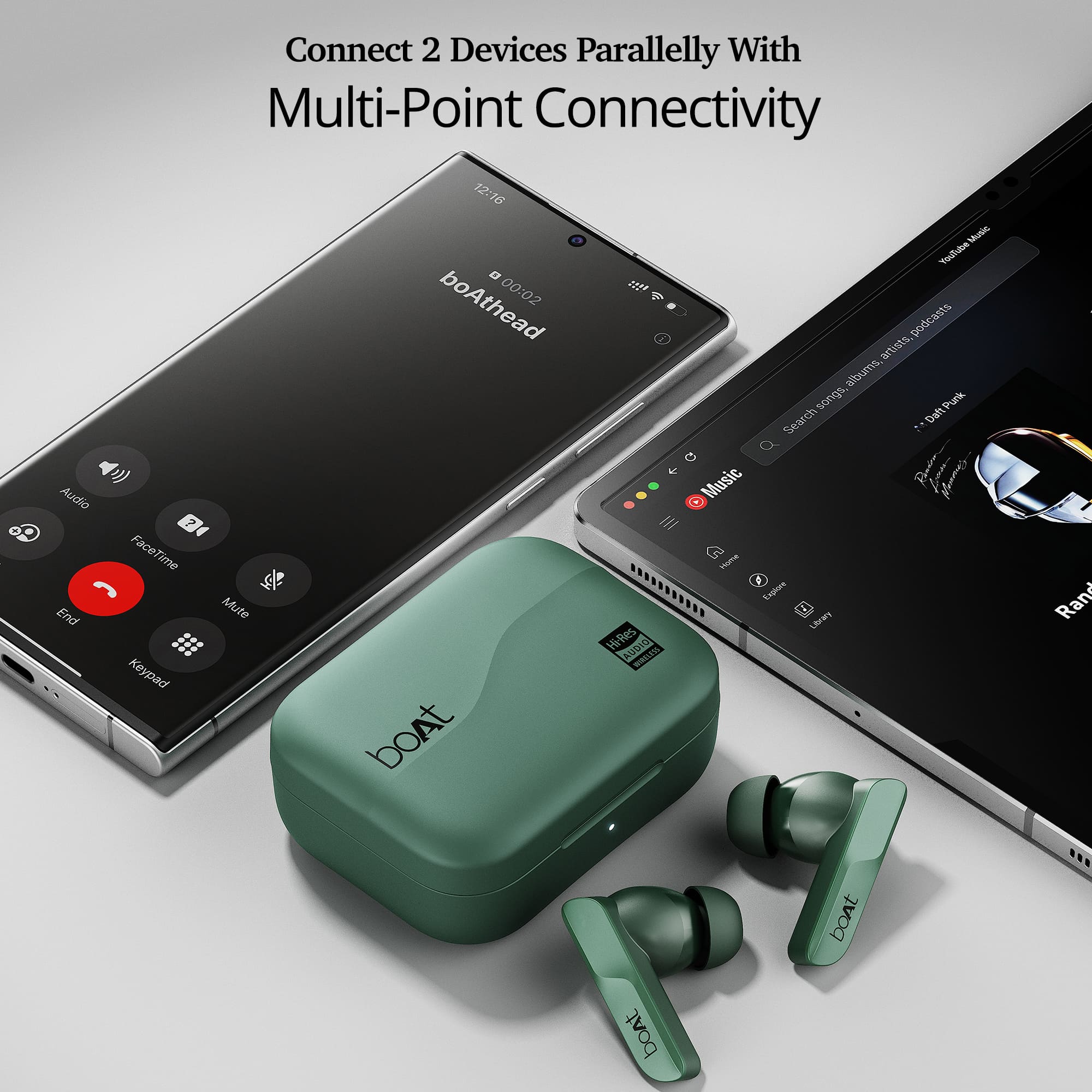 boAt Airdopes 800 HiDef | Wireless Earbuds with 40 Hours Playback, High-Res Audio with LDAC, AI ENx Technology