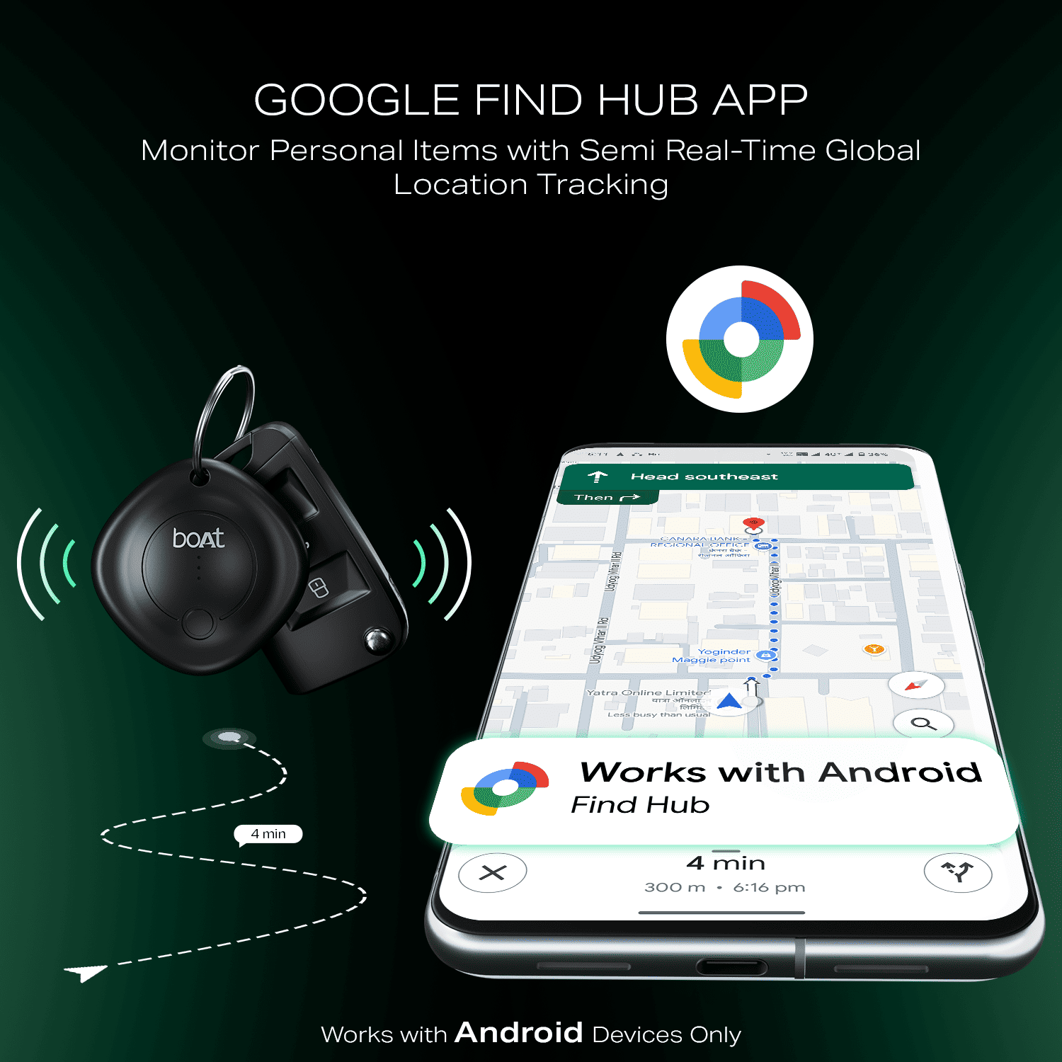 boAt TAG | BLE Location Tracking, In-built 80dB Alarm, Versatile Tracking Feature, 1-Year Battery Backup