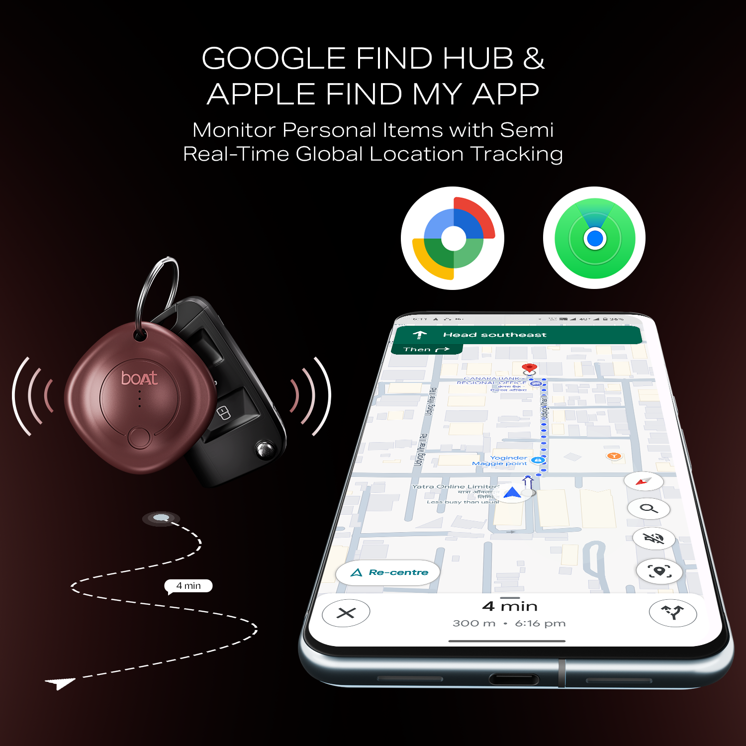 boAt TAG - Bluetooth Item Finder | BLE Location Tracking, In-built 80dB Alarm, Versatile Tracking Feature, 1-Year Battery Backup