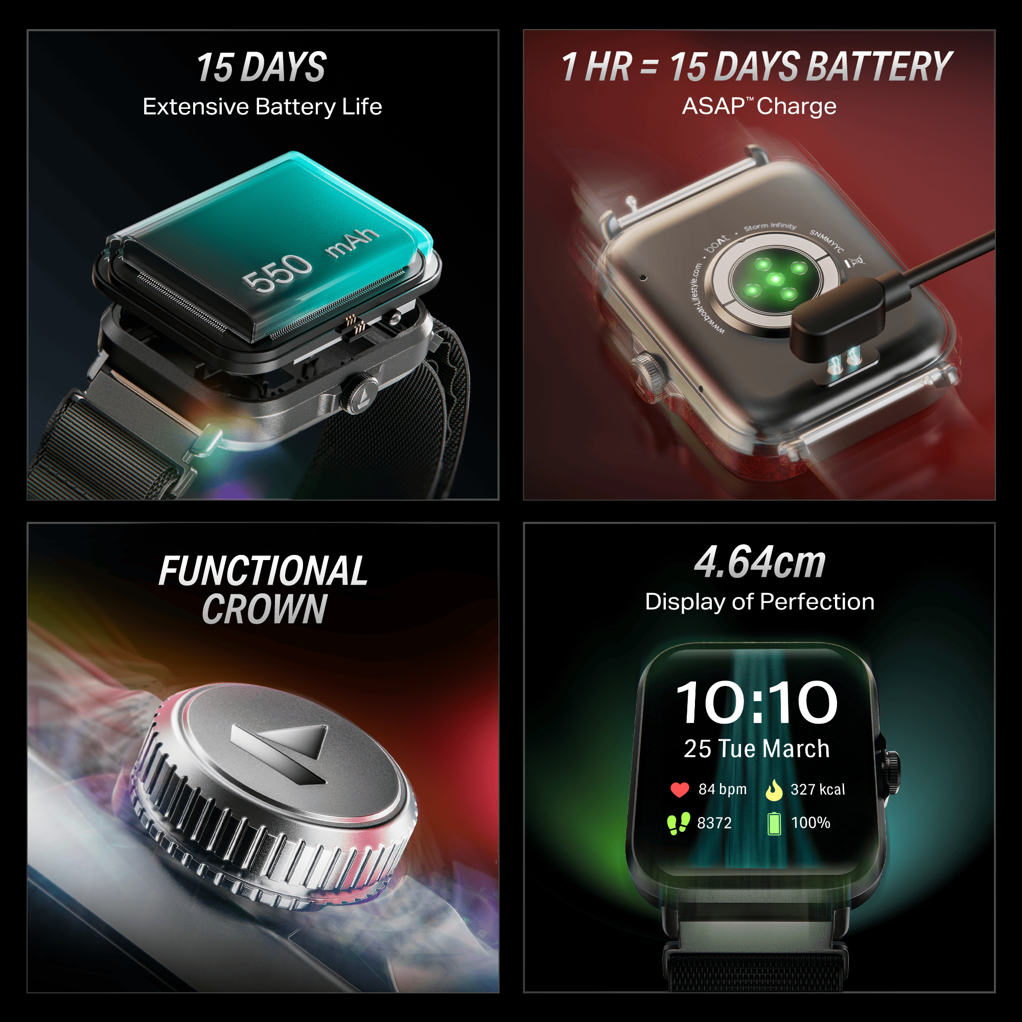boAt Storm Infinity | Smartwatch with 1.83" HD Display, ASAP Charge, 15-Day Battery Life, Functional Crown, BT v5.4