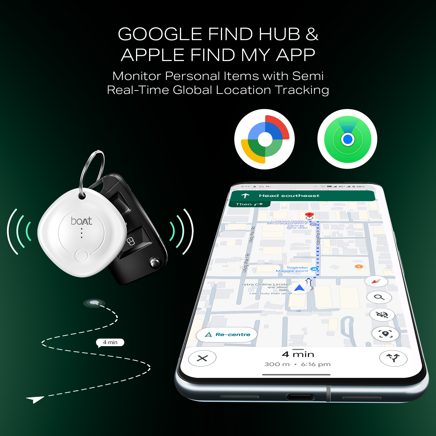 boAt TAG - Bluetooth Item Finder | BLE Location Tracking, In-built 80dB Alarm, Versatile Tracking Feature, 1-Year Battery Backup