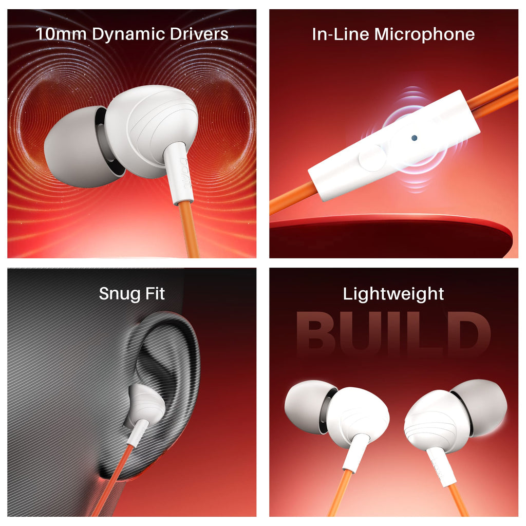 boAt Bassheads 211 | Wired Earphones with 10mm Drivers, Mic & Glossy Comfort Fit