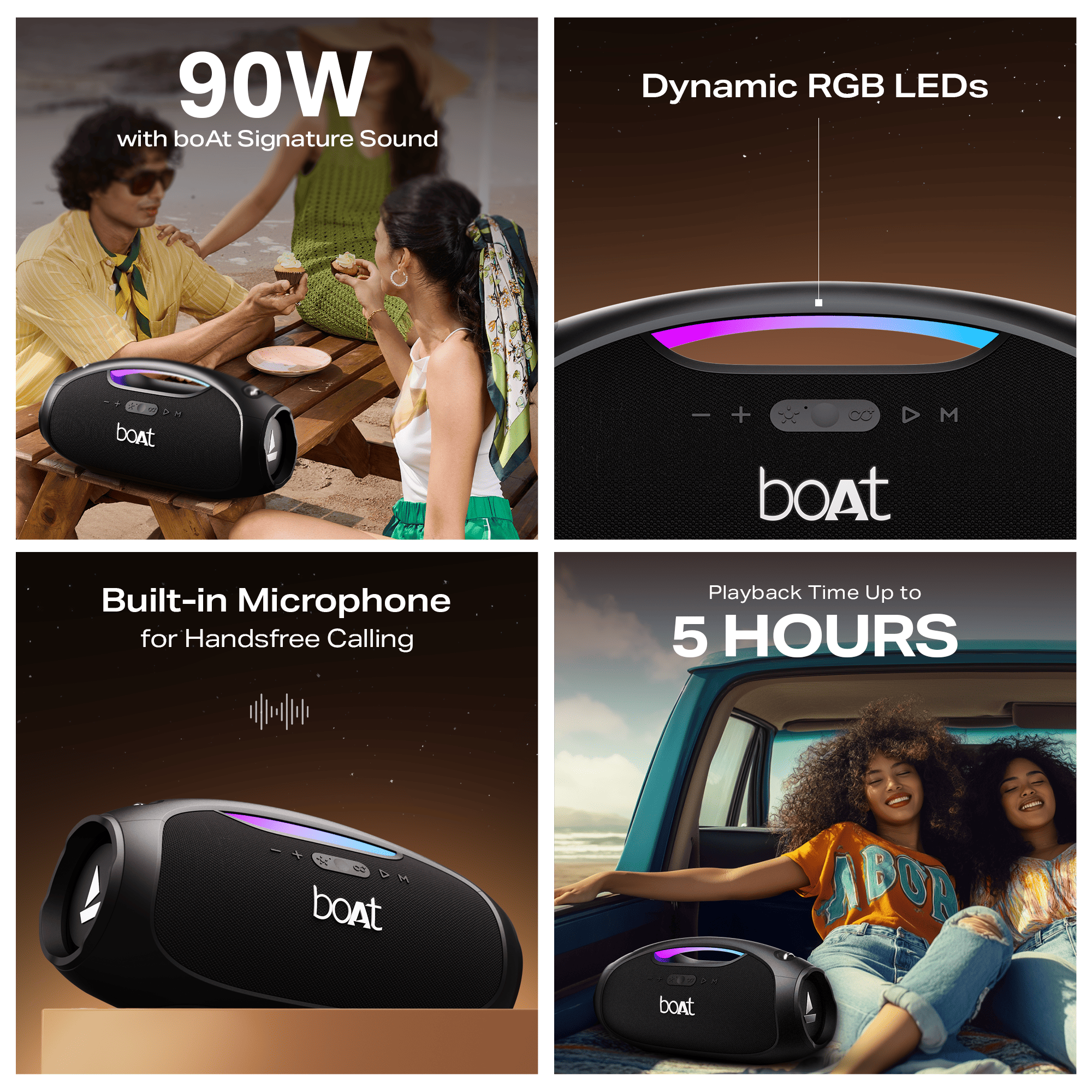 boAt Stone Ignite | Portable Bluetooth Speaker with 90W boAt Signature Sound, RGB Light, Broadcast Feature, EQ Modes