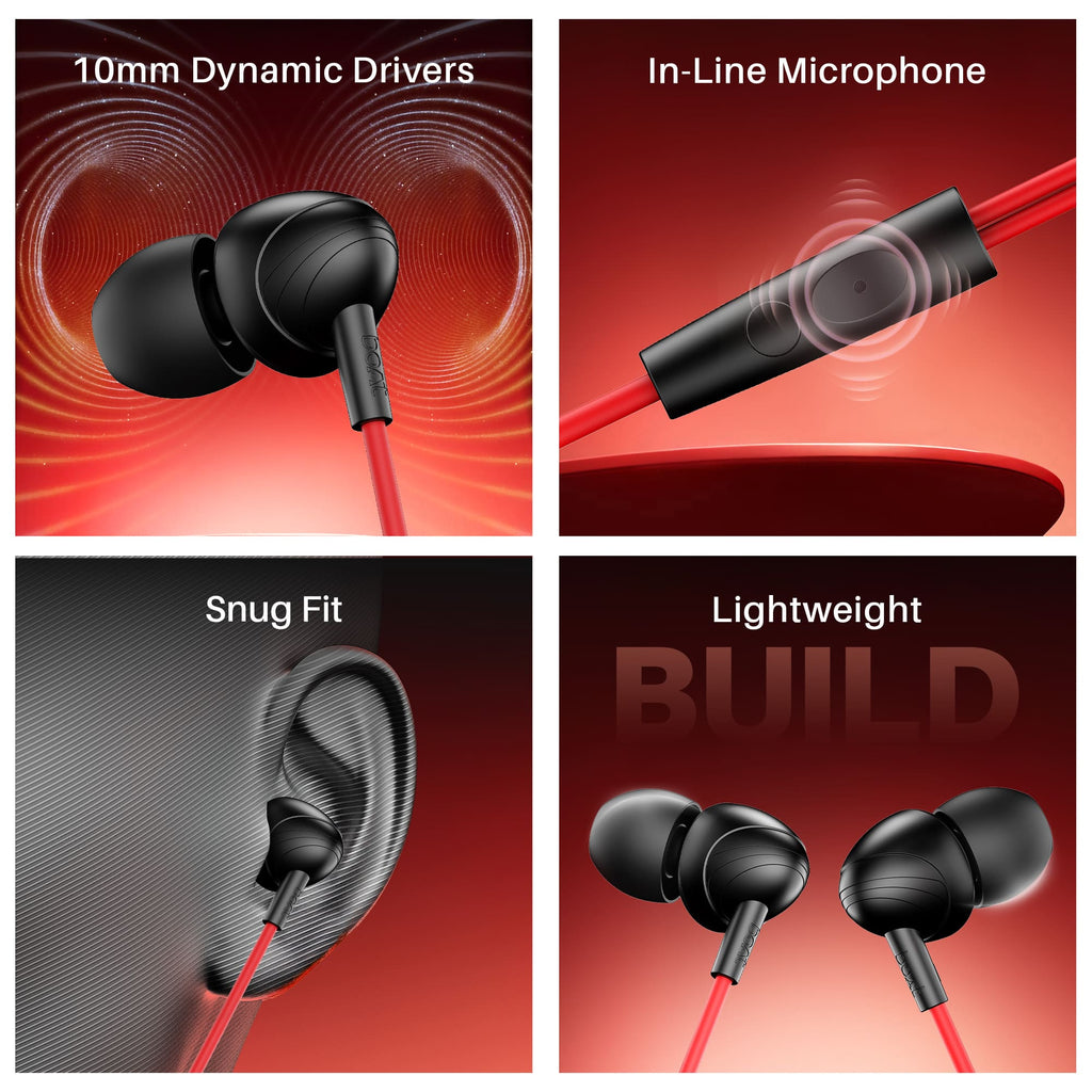 boAt Bassheads 211 | Wired Earphones with 10mm Drivers, Mic & Glossy Comfort Fit