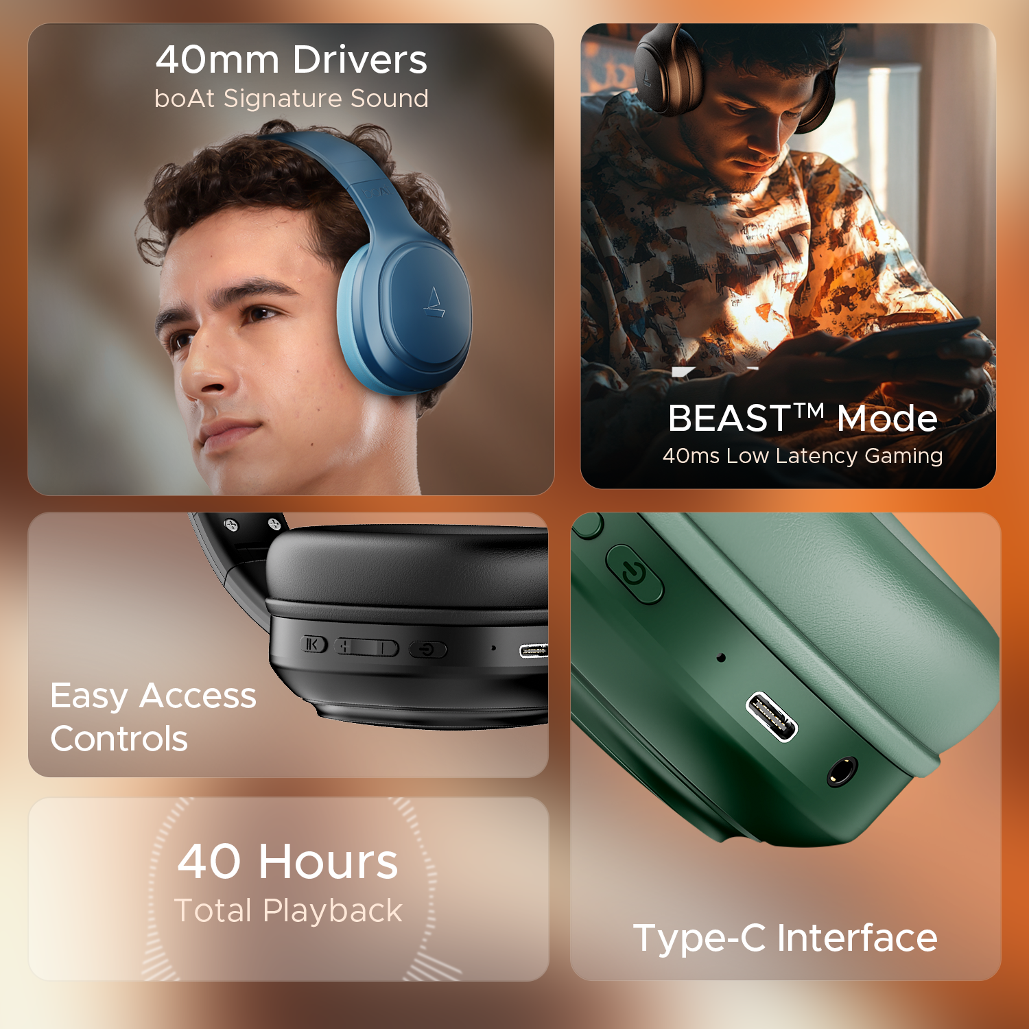 boAt Rockerz 430 | Wireless Headphone with ENx™ Tech, 40 HRS Playback,  BEAST™ Mode, Type-C Interface, Bluetooth v5.4