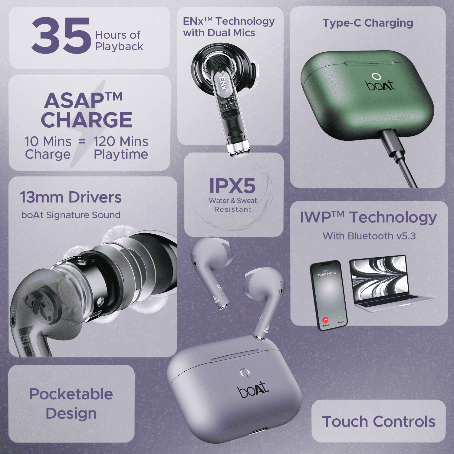 boAt Airdopes Alpha SS Edition | TWS Earbuds with 35 Hours Playback, 13mm Drivers, ENx™ Tech, ASAP™ Charge, IWP™ Technology
