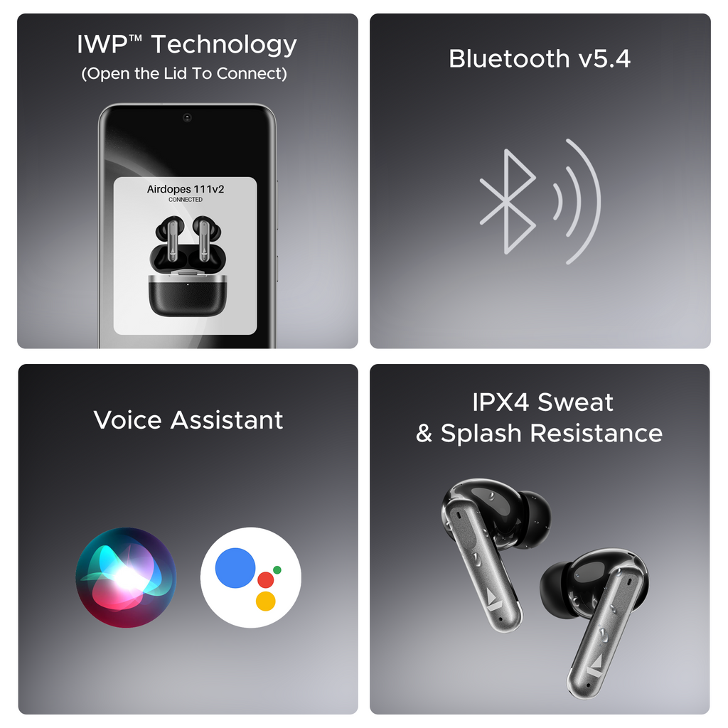 boAt Airdopes 111v2 | Wireless Earbuds with 50H Playback, Bluetooth v5.4, IWP™ Technology, 13mm Drivers