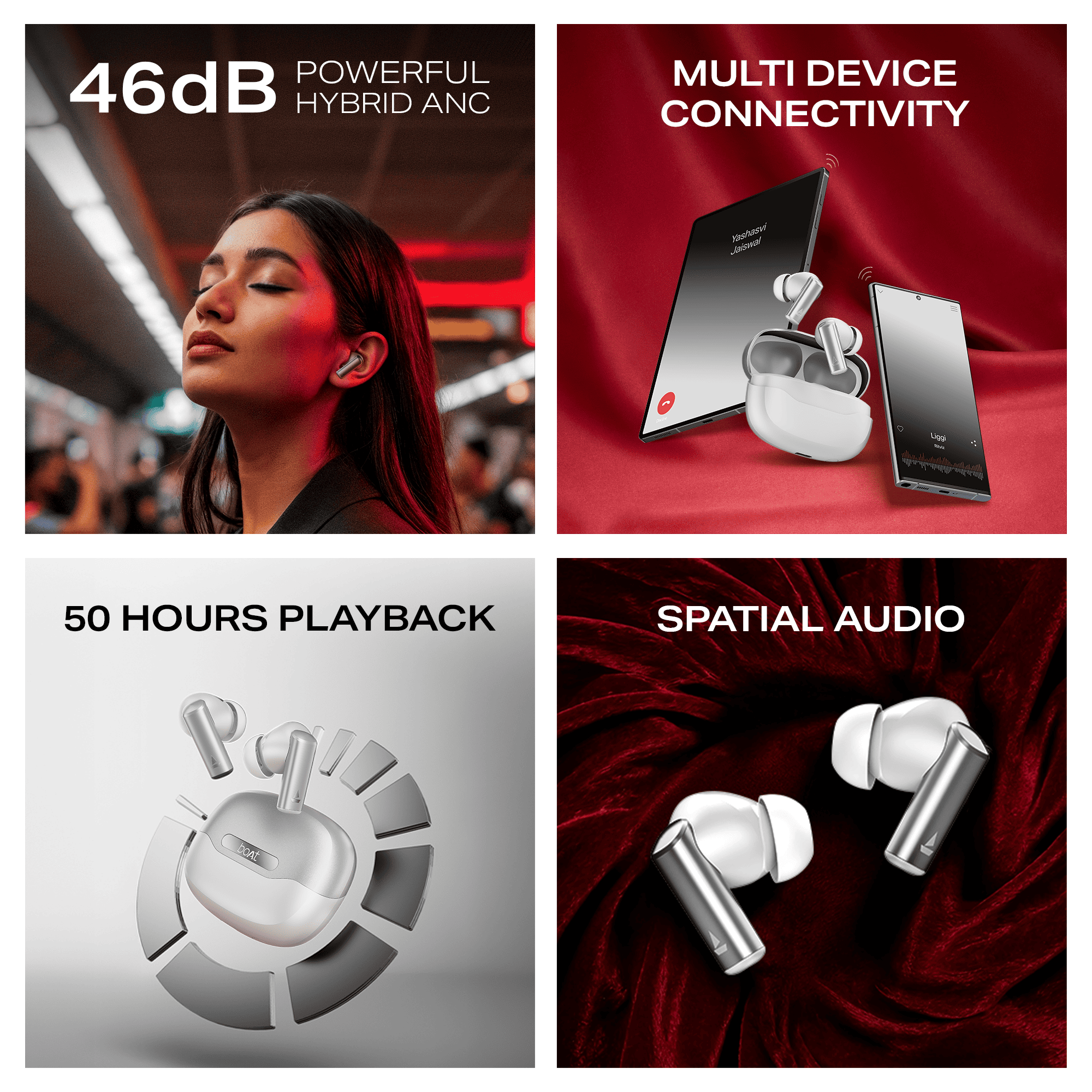 boAt Airdopes Prime 701 ANC | Wireless Earbuds with 50 Hours Playback, 46dB Hybrid ANC, Spatial Audio, Multipoint & BEAST™ Mode