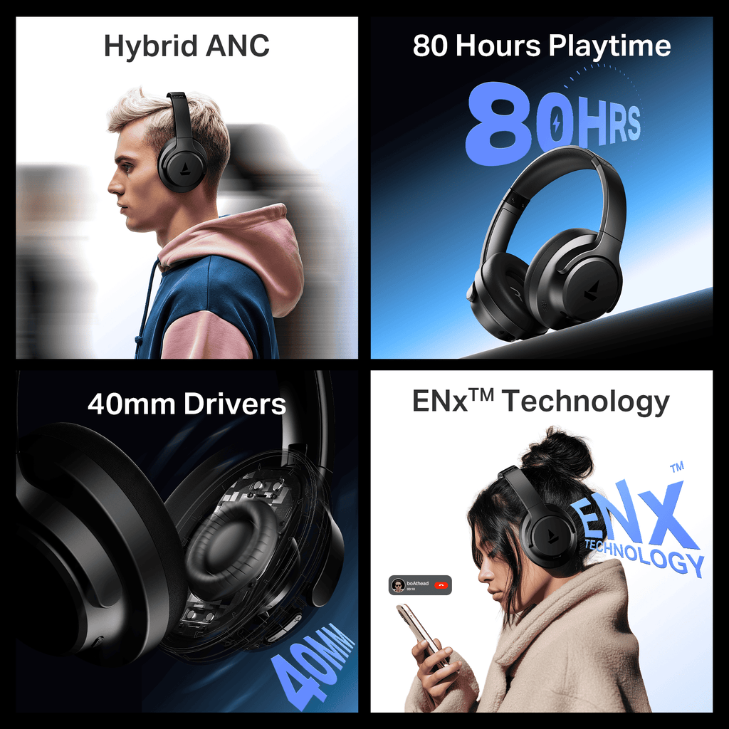 boAt Rockerz 512 ANC | Wireless Headphones with 40dB Hybrid ANC, 80H Playback & boAt Signature Sound