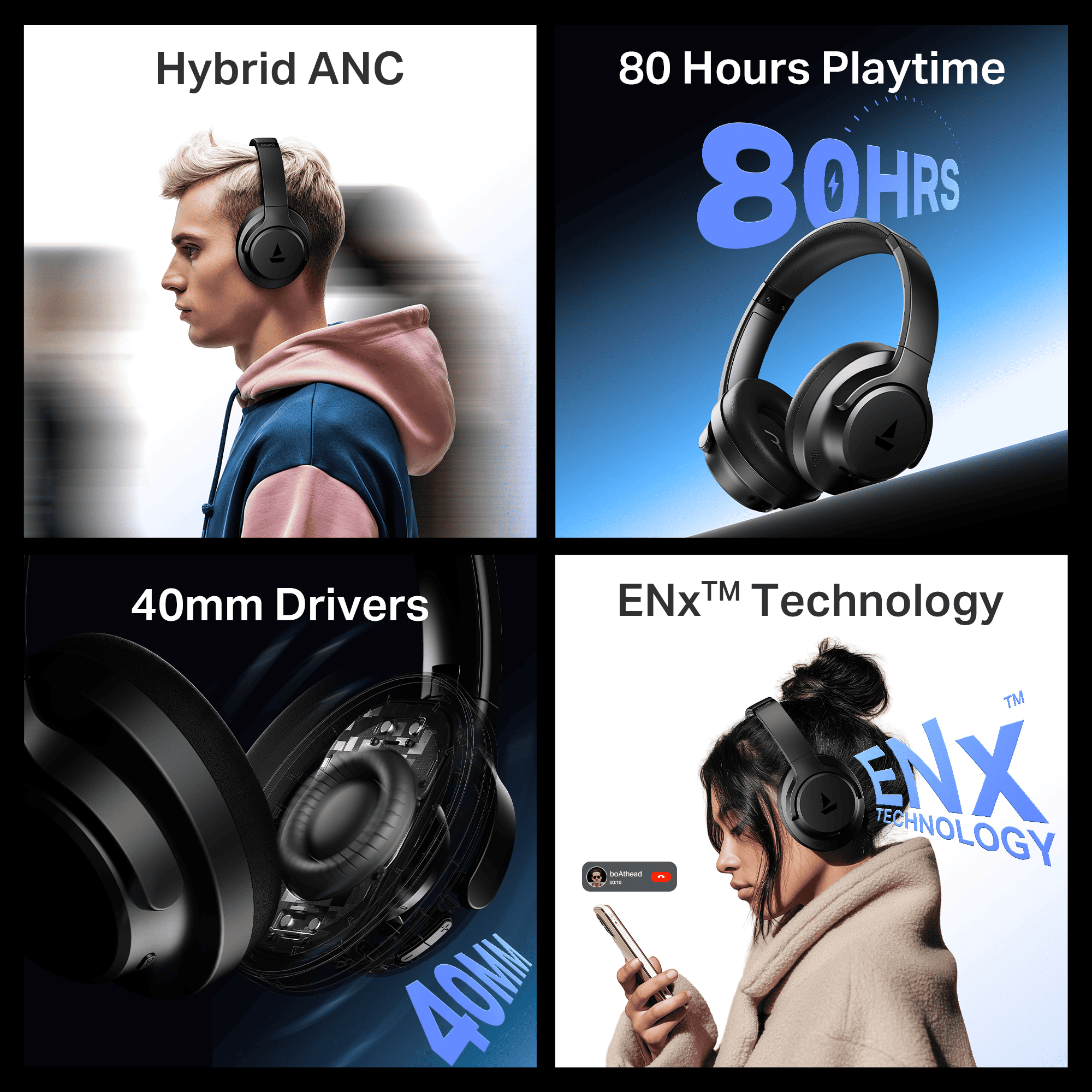 boAt Rockerz 512 ANC | Wireless Headphones with 40dB Hybrid ANC, 80H Playback & boAt Signature Sound