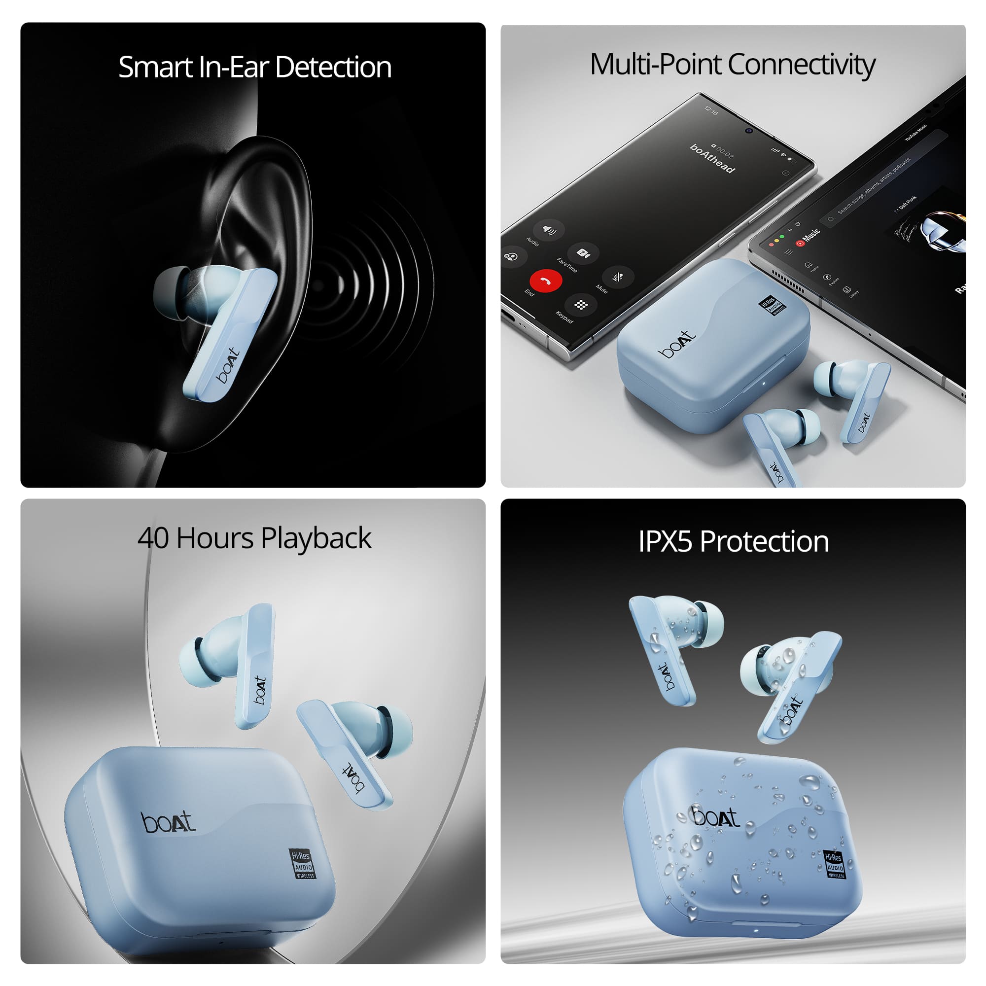 boAt Airdopes 800 HiDef | Wireless Earbuds with 40 Hours Playback, High-Res Audio with LDAC, AI ENx Technology