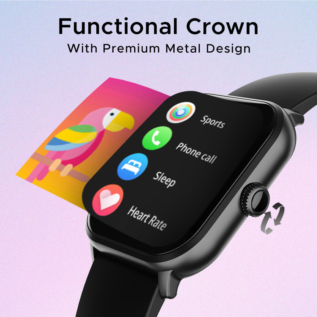 boAt Wave Spin Voice | Smartwatch with 1.85" HD Display, 100+ Sports Modes, Functional Crown, Built-in-games