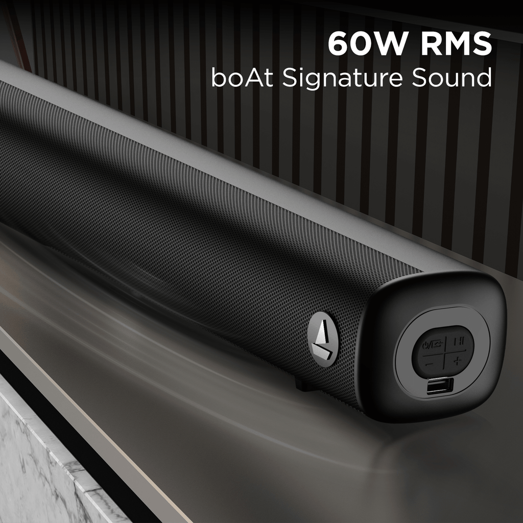 boAt Aavante Bar Tune | 60W RMS boAt Signature Sound, 2.0 channel, Multiple Entertainment EQ Modes, Customized Bass & Treble Settings, USB, AUX, HDMI