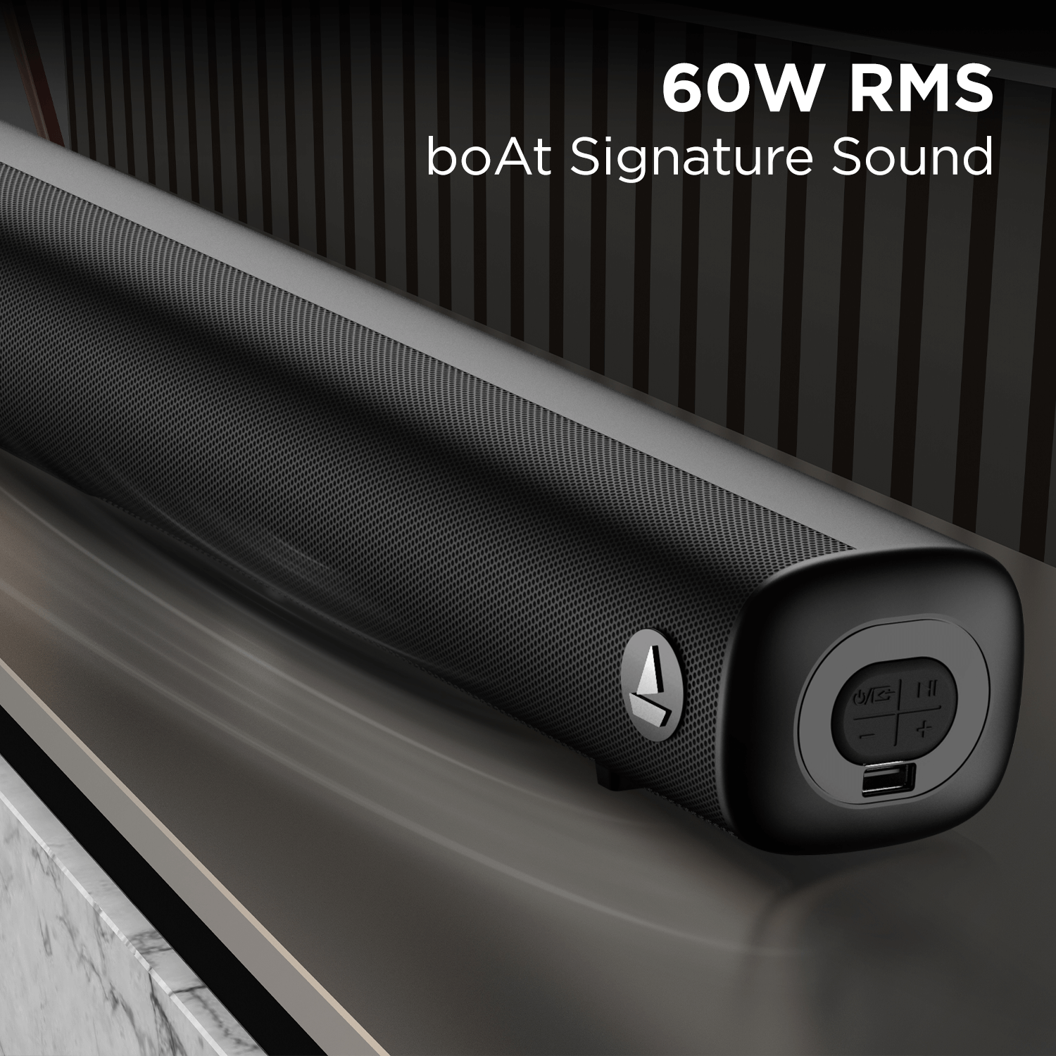 boAt Aavante Bar Tune | 60W RMS boAt Signature Sound, 2.0 channel, Multiple Entertainment EQ Modes, Customized Bass & Treble Settings, USB, AUX, HDMI