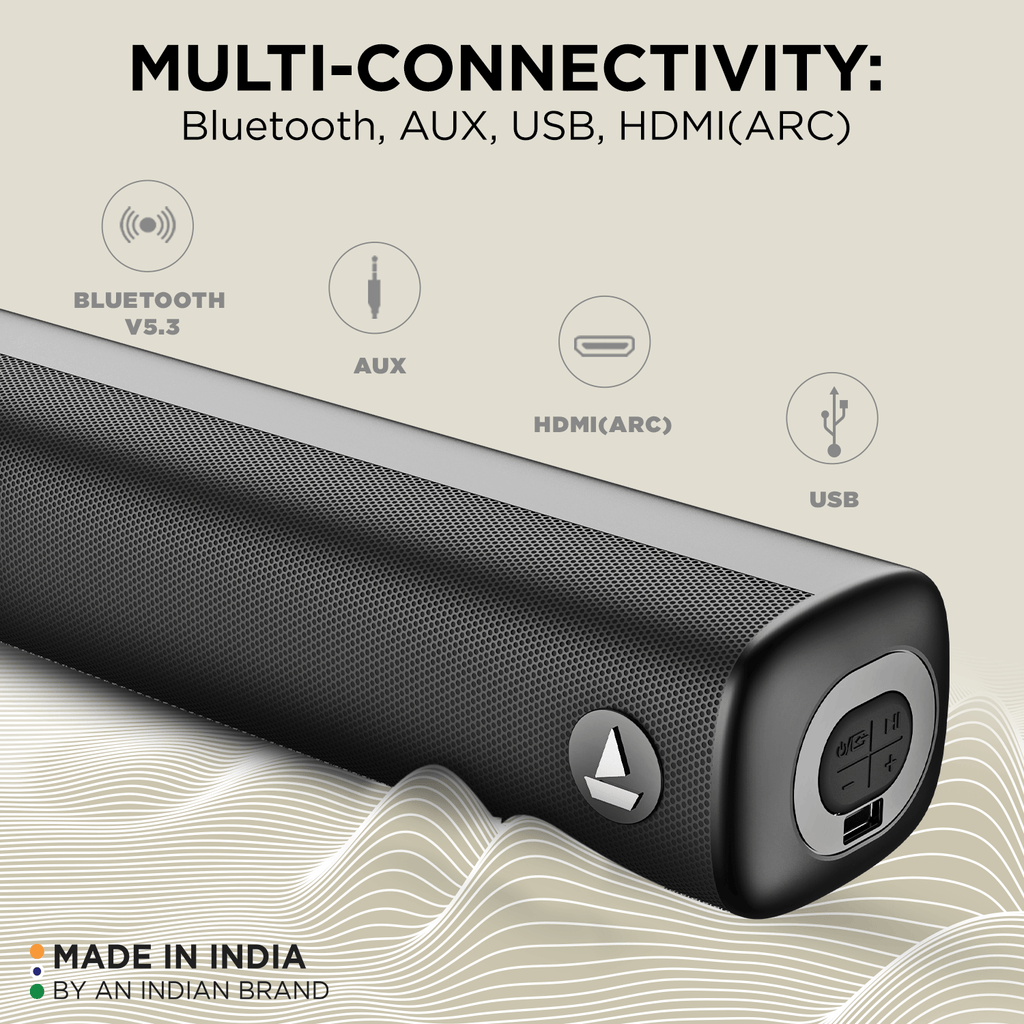 boAt Aavante Bar Tune | 60W RMS boAt Signature Sound, 2.0 channel, Multiple Entertainment EQ Modes, Customized Bass & Treble Settings, USB, AUX, HDMI