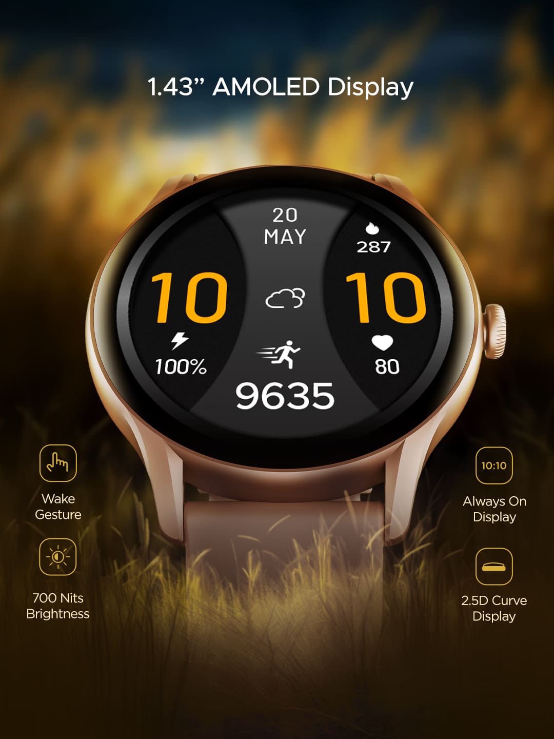 boAt Lunar Connect Ace | Round AMOLED Display Smartwatch with 1.43" (3.63 cm) Screen, Bluetooth Calling, 100+ Sports Modes