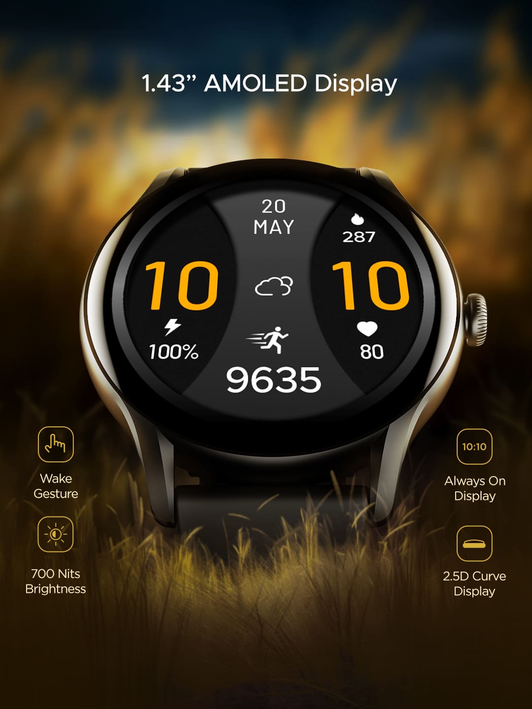 boAt Lunar Connect Ace | Round AMOLED Display Smartwatch with 1.43" (3.63 cm) Screen, Bluetooth Calling, 100+ Sports Modes