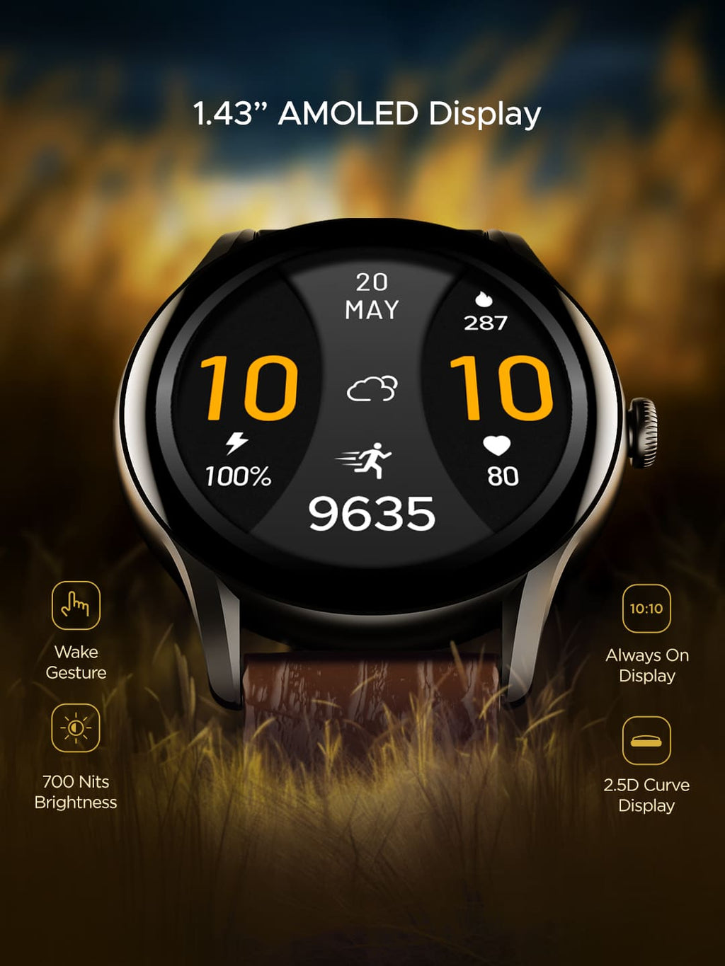 boAt Lunar Connect Ace | Round AMOLED Display Smartwatch with 1.43" (3.63 cm) Screen, Bluetooth Calling, 100+ Sports Modes