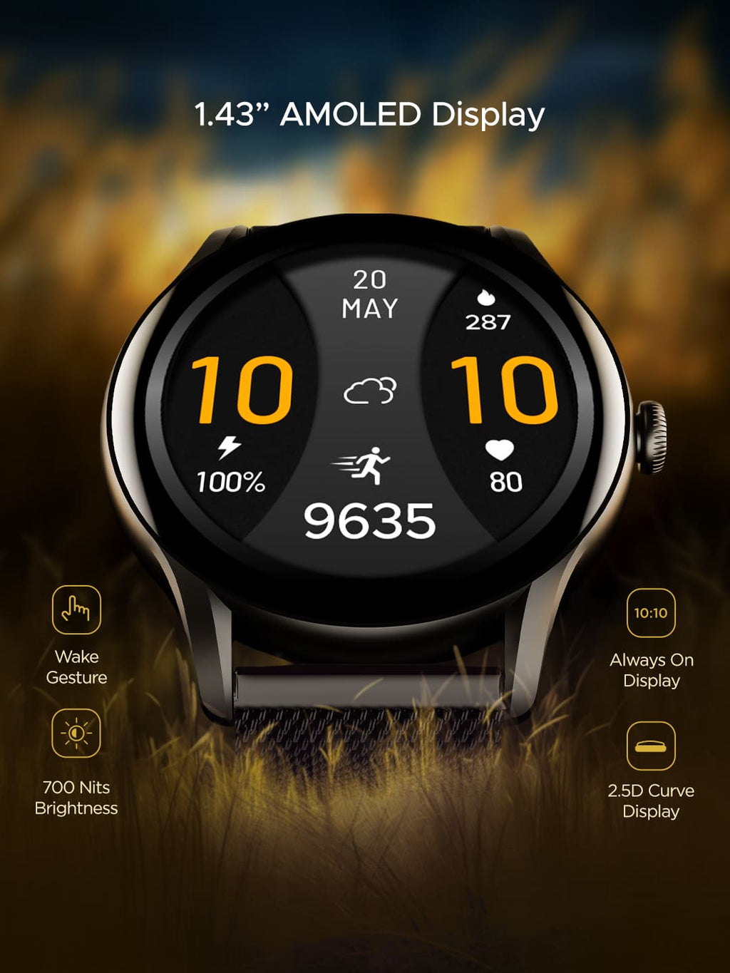 boAt Lunar Connect Ace | Round AMOLED Display Smartwatch with 1.43" (3.63 cm) Screen, Bluetooth Calling, 100+ Sports Modes