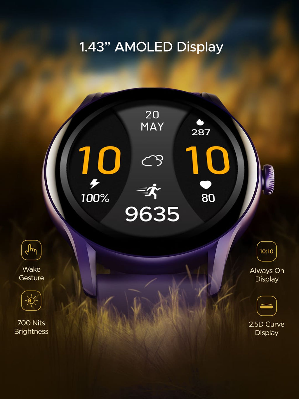 boAt Lunar Connect Ace | Round AMOLED Display Smartwatch with 1.43" (3.63 cm) Screen, Bluetooth Calling, 100+ Sports Modes