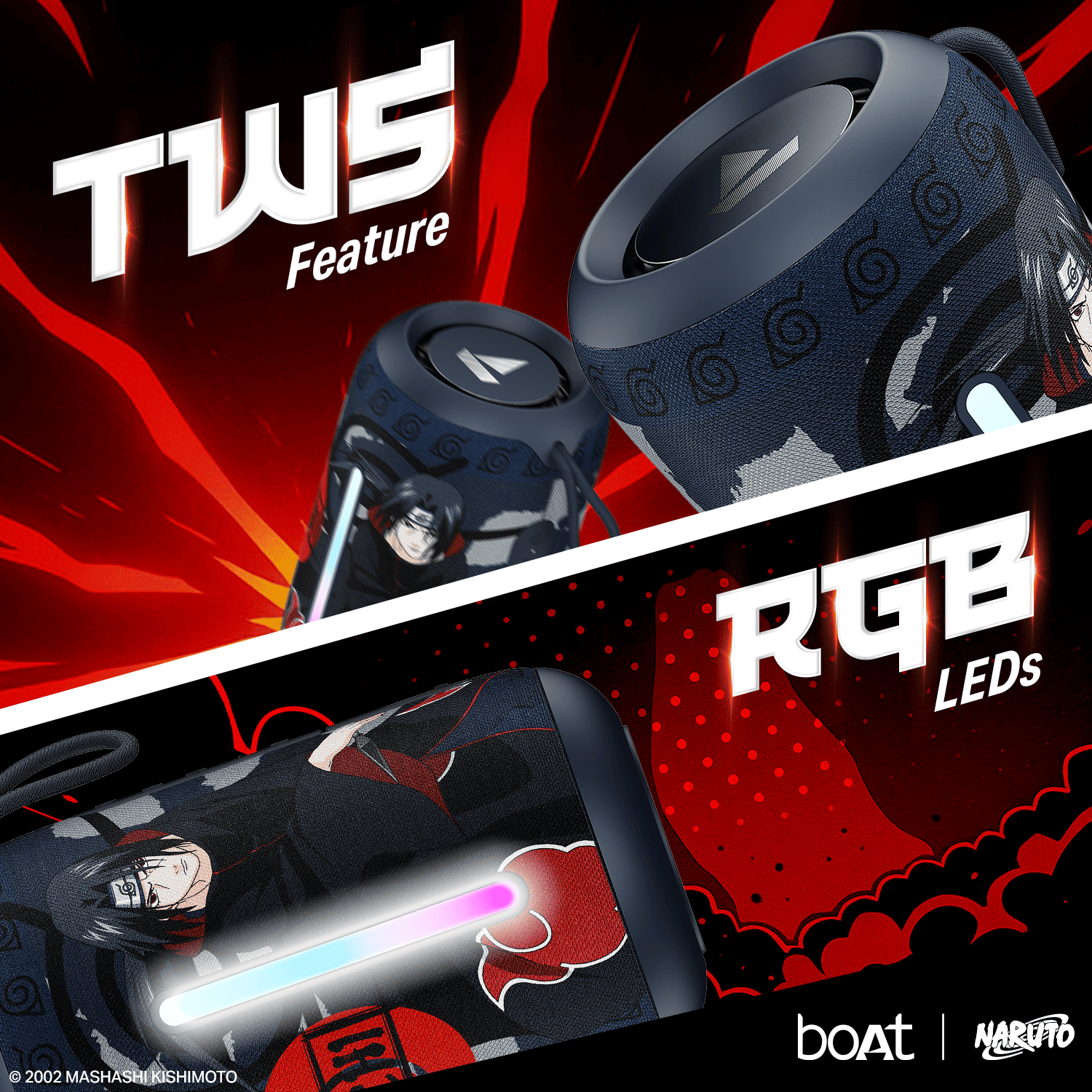 boAt Stone 350 Pro Naruto Edition | Naruto Series - Portable Bluetooth Speaker with 14W boAt Signature Sound, 12 Hours Playback, RGB LED