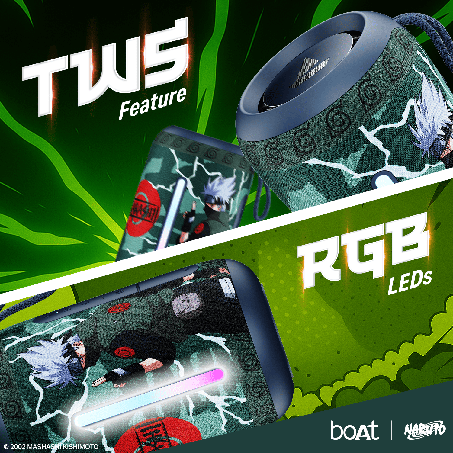boAt Stone 350 Pro Naruto Edition | Naruto Series - Portable Bluetooth Speaker with 14W boAt Signature Sound, 12 Hours Playback, RGB LED