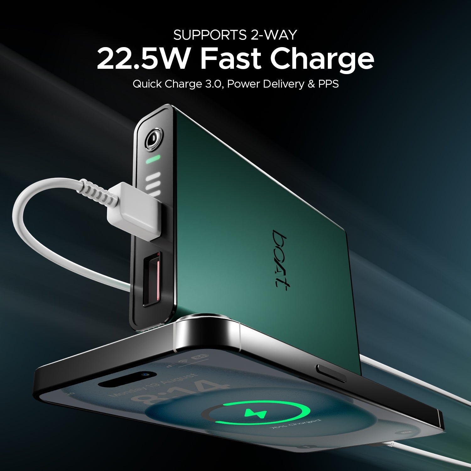 boAt EnergyShroom PB300 Pro | 10000mAh Powerbank with 2-way 22.5W fast charging,Pass-Through Charging, 12-Layer Smart IC Protection, Aluminium Casing & Compact