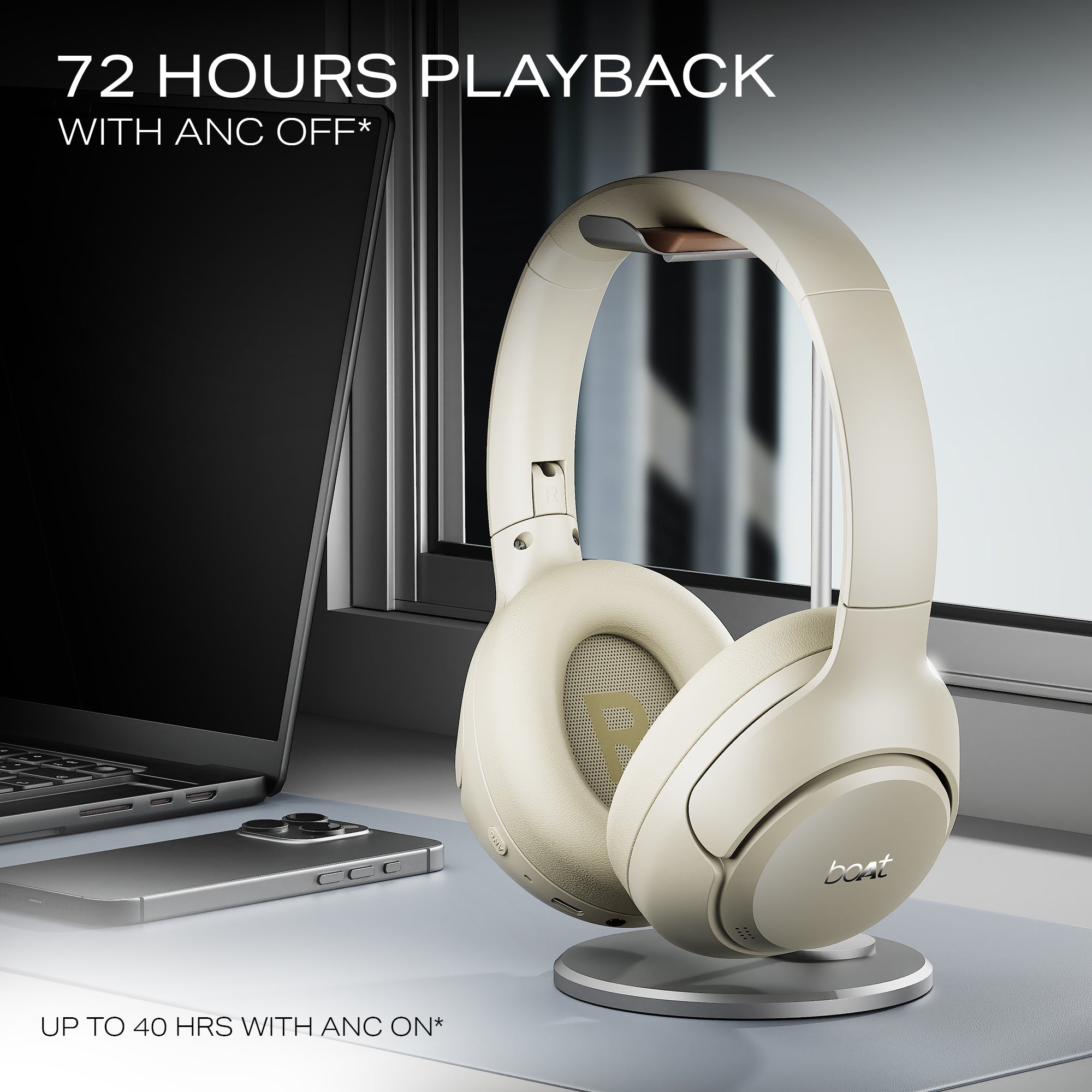 boAt Rockerz 551 ANC Pro | Wireless Headphone with 42dB Hybrid Adaptive ANC, 72 Hours Playtime, Dual Mics with ENx™ Tech