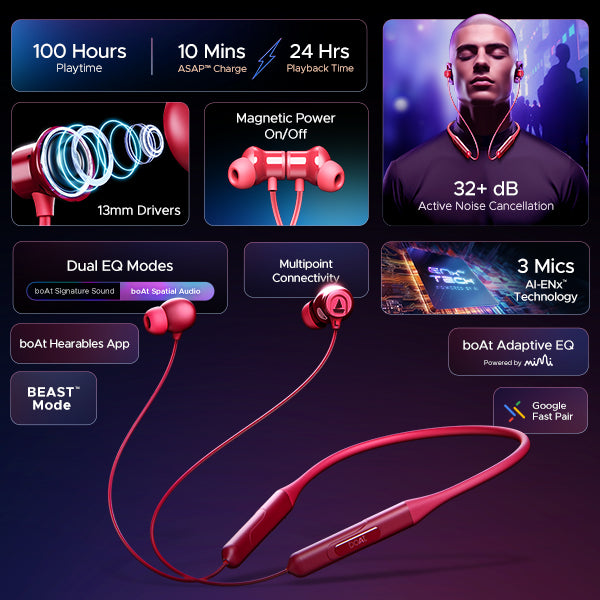 boAt Rockerz 255 ANC | Wireless Earphone with 100H Playback, ASAP™ Charge, BEAST™️ Mode, Active Noise Cancellation