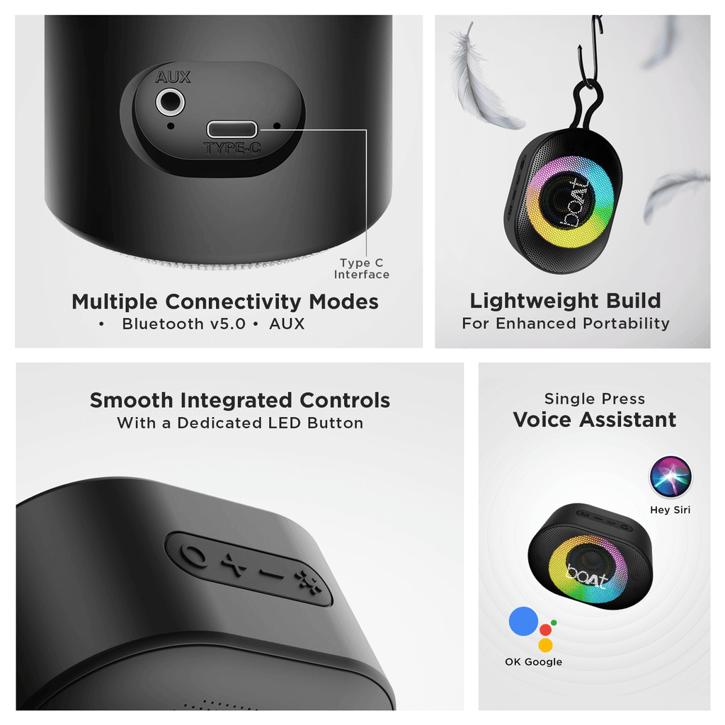 Stone 250 | 5W Portable Wireless Speaker with RGB LED, 9 Hours of Playtime, IPX7 Water Resistant