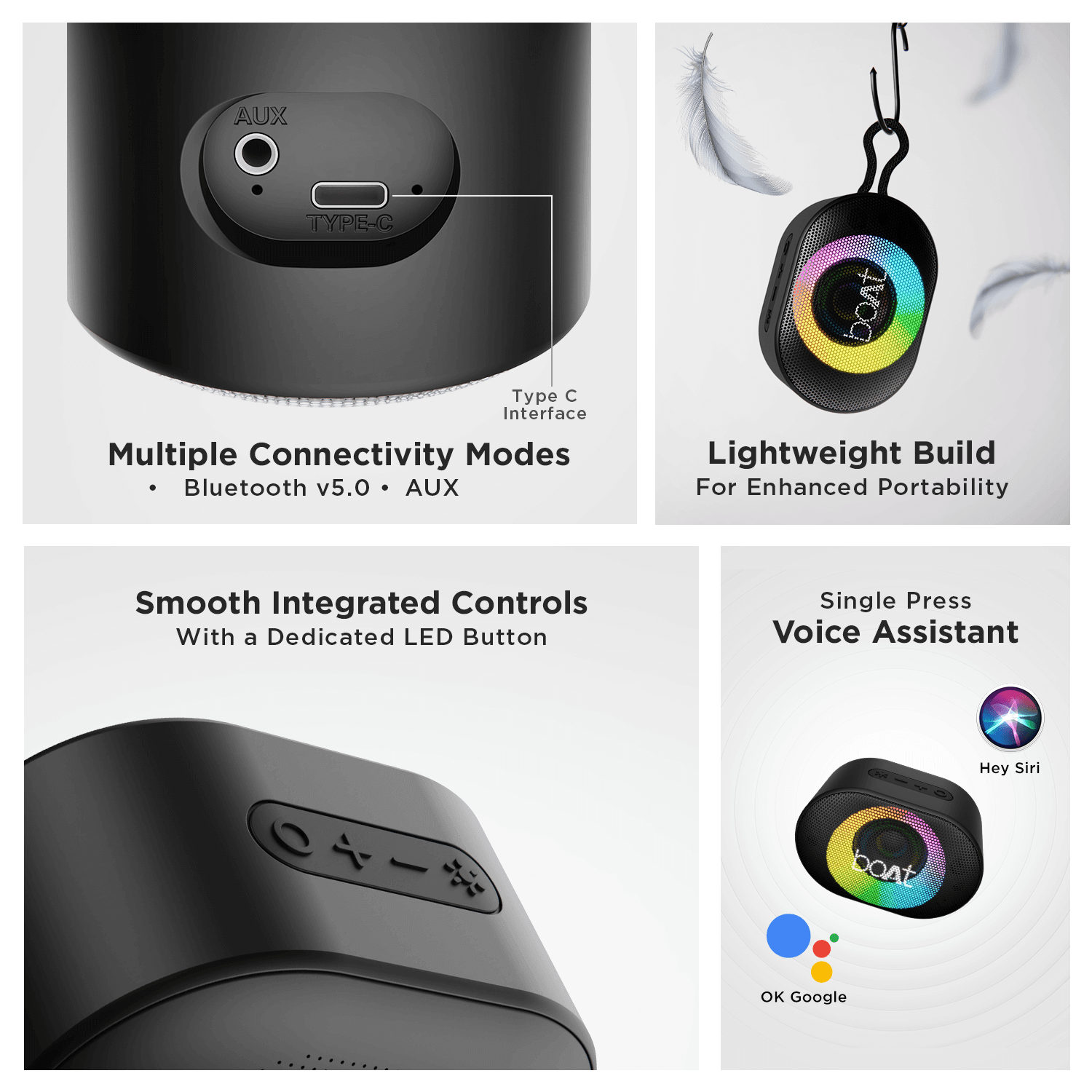 Stone 250 | 5W Portable Wireless Speaker with RGB LED, 9 Hours of Playtime, IPX7 Water Resistant